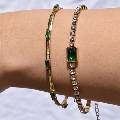 SUNMI // Stainless Steel Emerald Gem Tennis Bracelet