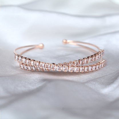 Rose Gold CZ Cross Open Bangle