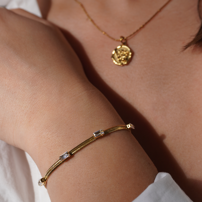 MYOUNGHWA // Stainless Steel Gold Plated Zircons Bracelet