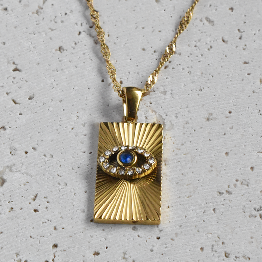 SINBI // Stainless Steel Blue Gem Evil Eye Necklace