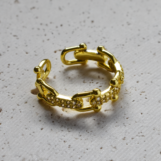 MINJOO // Gold Plated Copper Cubic zirconia Buckle Open Ring