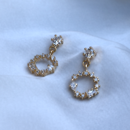 Gold Plated Dainty Cubic Zirconia Circle Earrings