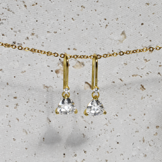 HEEAE // S925 Triangle Shaped Cubic Zircon Dangle Earrings