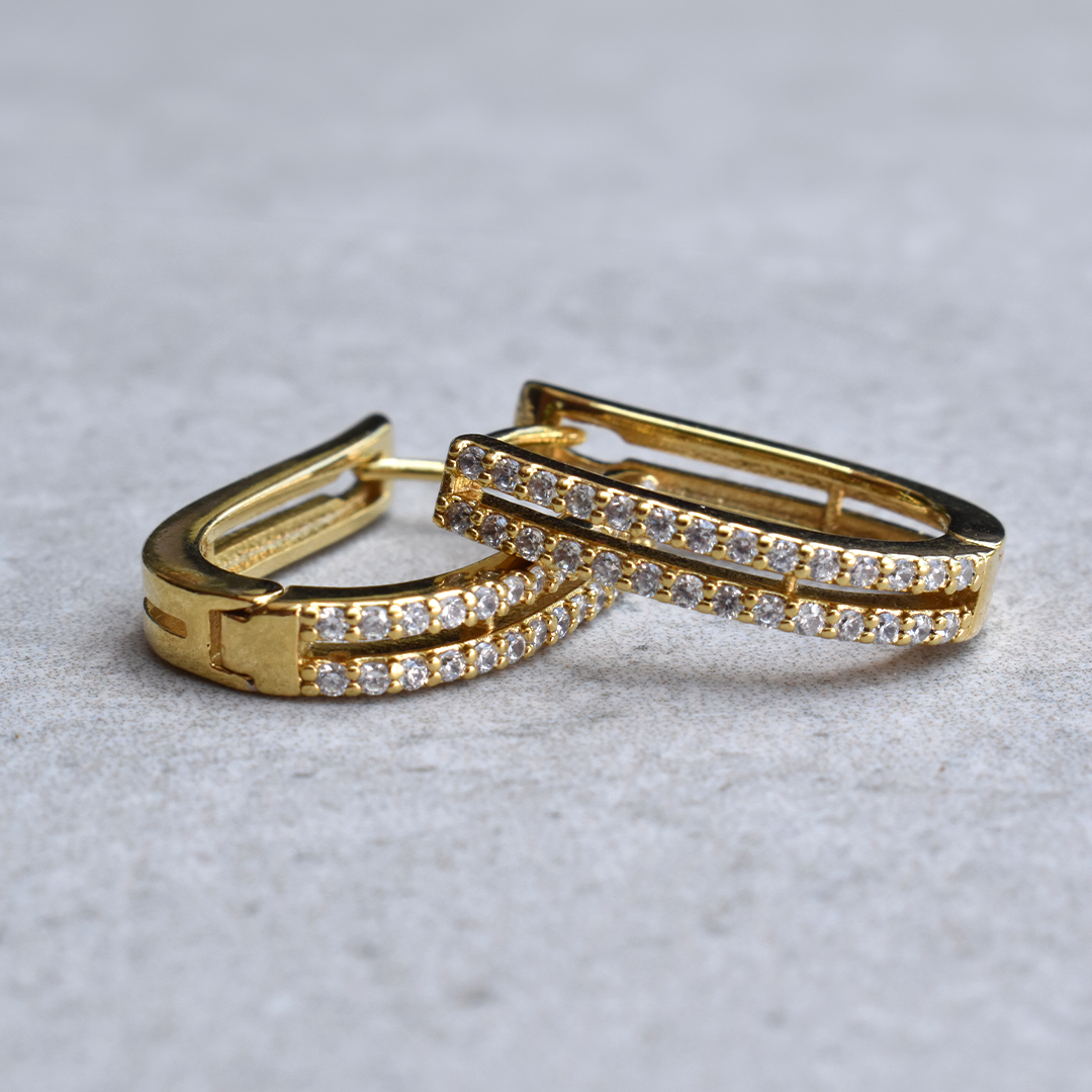 Gold Plated Double Line Cubics U Earrings