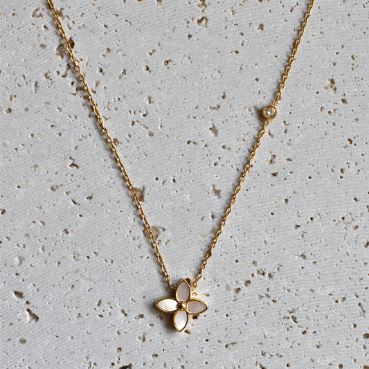 YEONA // Stainless Steel Dainty Flower Cubic Necklace