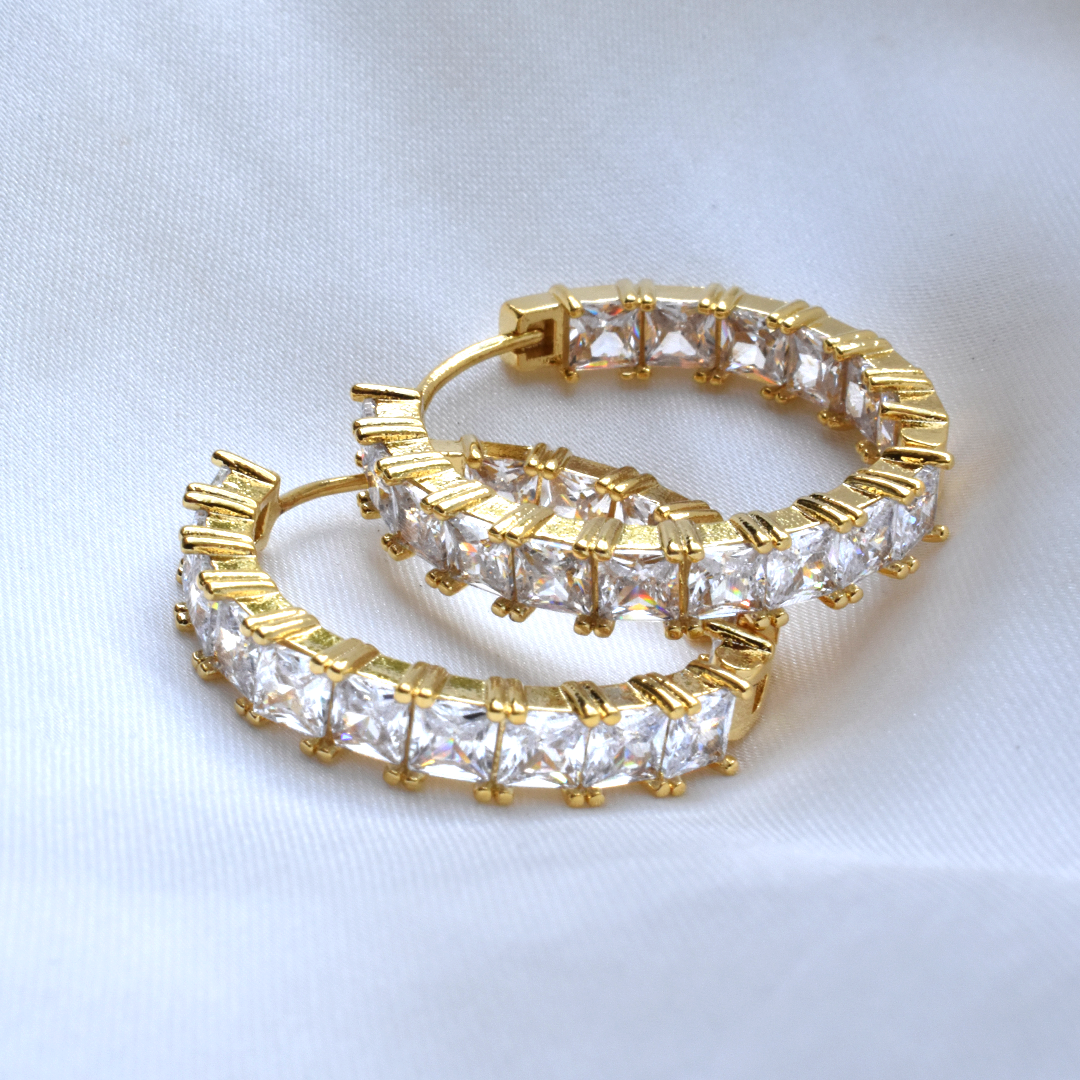 Gold Plated Full Cubic Zirconia Hoop Earrings