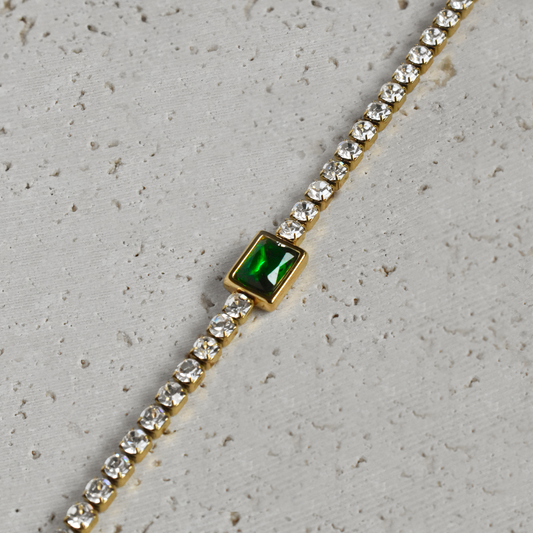 SUNMI // Stainless Steel Emerald Gem Tennis Bracelet