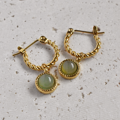 SENA // 18K Gold Plated Stainless Steel Green Stone Huggies