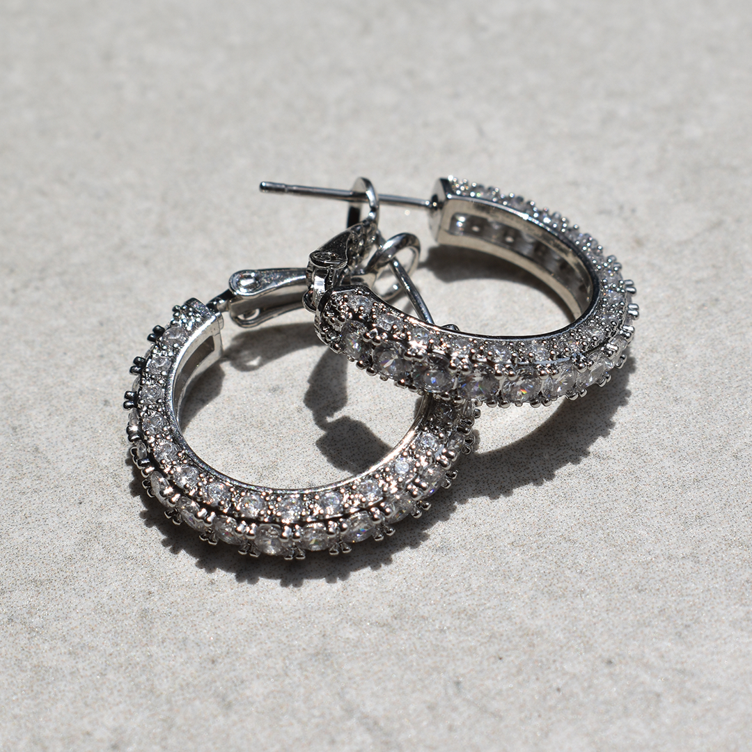 Rhodium Sparkling Diamonte Hoop Earrings