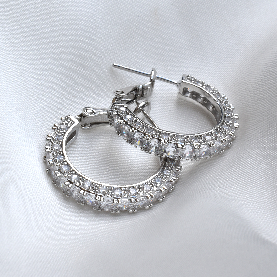 Rhodium Sparkling Diamonte Hoop Earrings