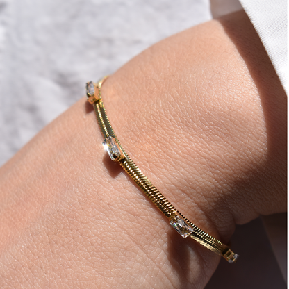 MYOUNGHWA // Stainless Steel Gold Plated Zircons Bracelet